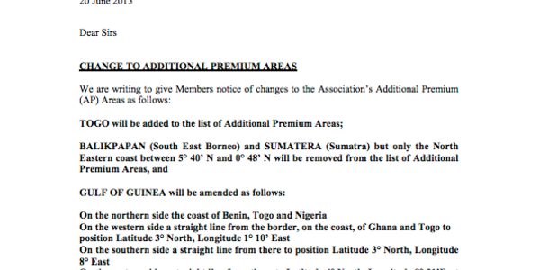 C2 2013 - AP Area Changes - Togo, Balikpapan, Sumatera, Gulf of Guinea