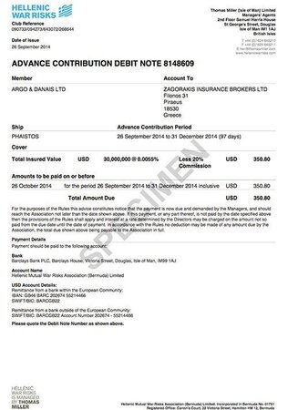Advance contribution debit note