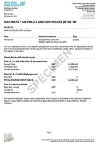 War Risks time policy and certificate of entry