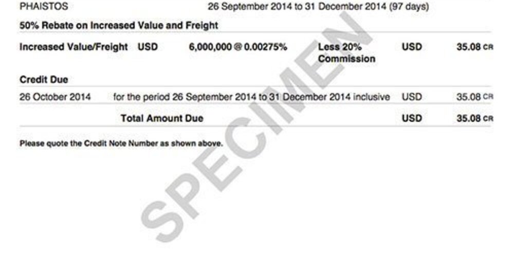 Brokerage/commission credit note