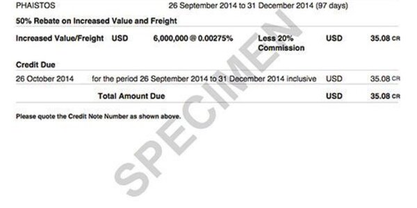 Brokerage/commission credit note