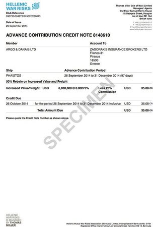 Brokerage/commission credit note